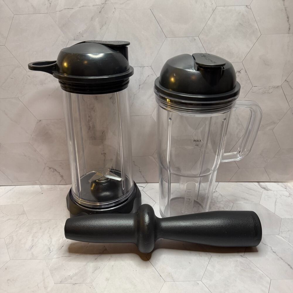2 NutriBullet 24oz Cups with To Go Lids Extractor Blade Tamper Handle New Unused